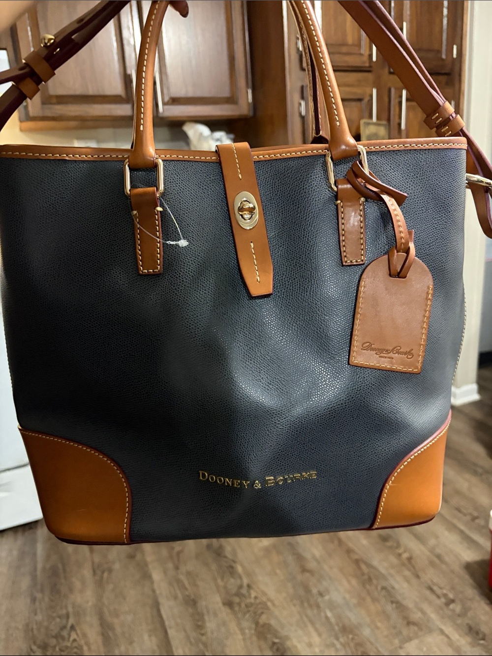 Dooney & Bourke Black Tote with Brown Leather Trim